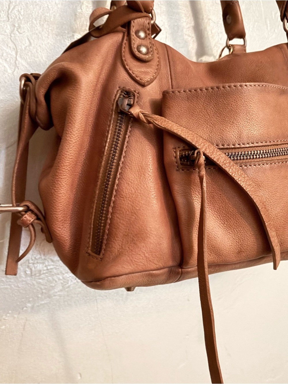 Free People x WTF Baby Emerson Leather Shoulder Bag in Saddle - Picture 9 of 15